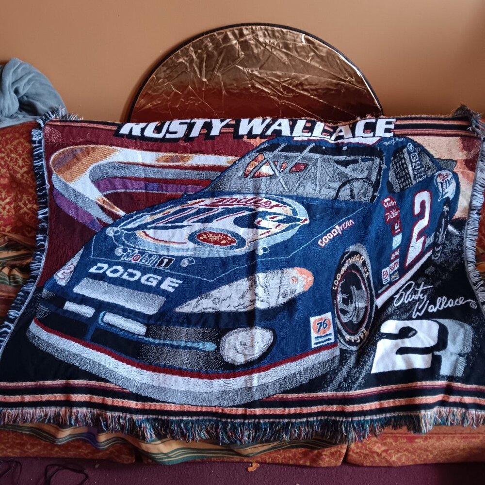 Rusty Wallace NASCAR Dodge Woven Throw Blanket 50"x60"